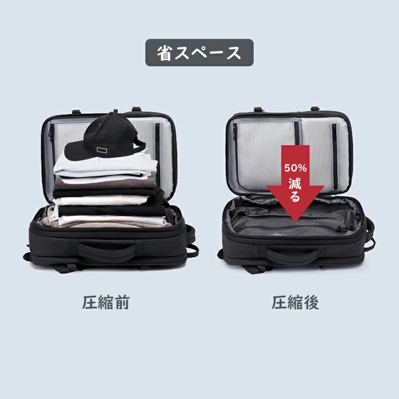 真空圧縮リュック 大容量 36L 拡張可能 バックパック メンズ レディース 旅行バッグ 乾湿分離 撥水 盗難防止 USBポート付き ビジネスリュック 通勤 通学 出張 旅行 男女兼用 obsession-10001854 OBSESSION サンプル画像3