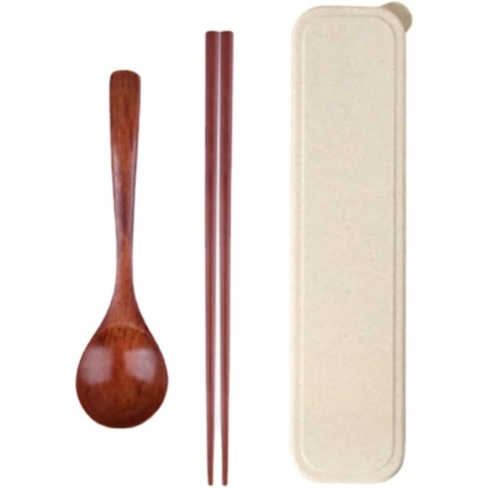 木製スプーン＆箸カトラリーセットアウトドアトラベリングスプーン＆箸収納ボックスセット (ブラウン)