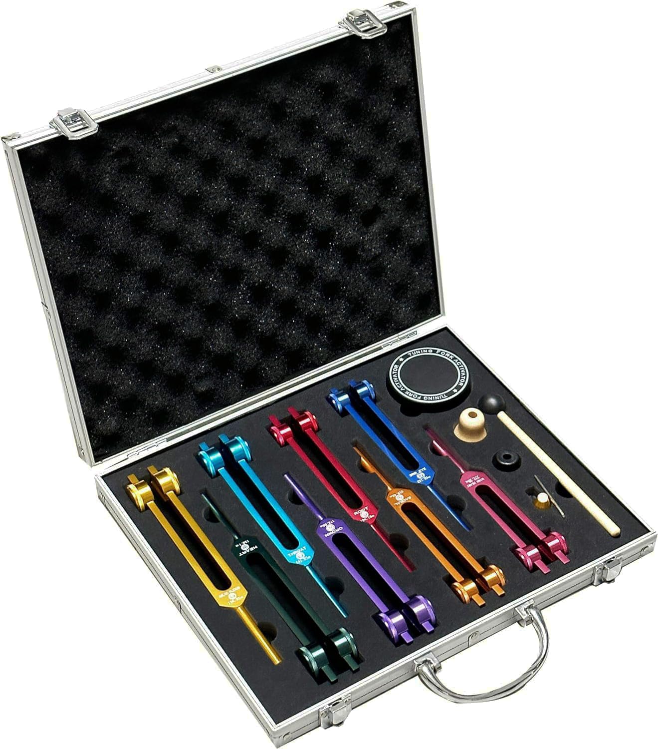 クリスタルチューナー 音叉 チャクラ チューニングフォーク セット【ヒーリング/サウンドセラピー専用・加重タイプ】7チャクラ+ソウルパーパス+アクティベーター付...