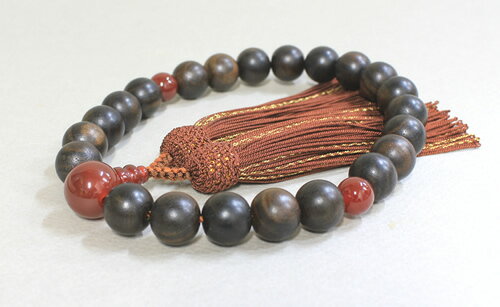 数珠男性用片手数珠本黒檀三天瑪瑙全...