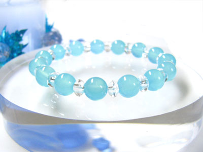天然石 パワーストーン ブレスレット シーブルーカルセドニー 8mm玉 平珠水晶 3×6mm玉 AAA パワーストーン レディース メンズ 【メール便不可】 ○...