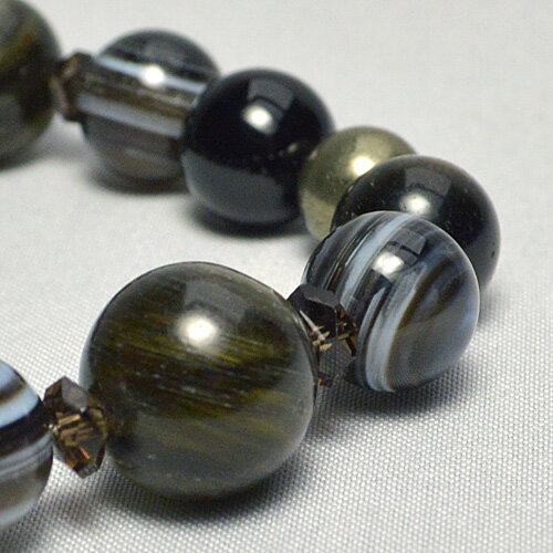 天然石 ブレスレット 強運財運 大玉バージョンゴールデンブラックマイカ 天眼石 オニキス ゴールデンオブシディアン パイライト スモーキーカット【メール便不可】