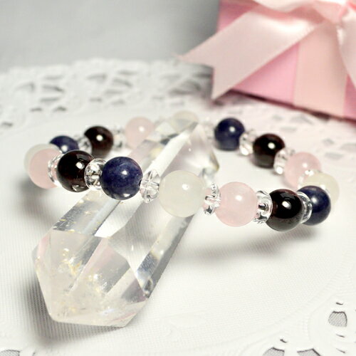 天然石 ブレスレット 家庭円満 子育て 子宝運 お守りブルーサファイア8mm ガーネット8mm ローズクォーツ8mmホワイトメノウ8mm パワーストーン レディ...