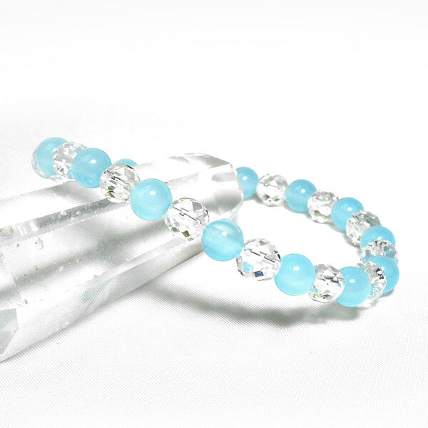 天然石 パワーストーン ブレスレット シーブルーカルセドニー カット水晶 パワーストーン レディース メンズ ギフト プレゼント 贈り物 男性 女性 男 女 誕...