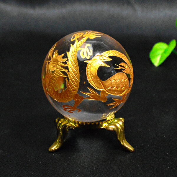 天然石 【キズあり・アウトレット】パワーストーン 天然水晶 金彫り四神獣 丸玉 スフィア※金台座付き サイズ:直径約38〜39mm 重さ:約81〜89gレディー...