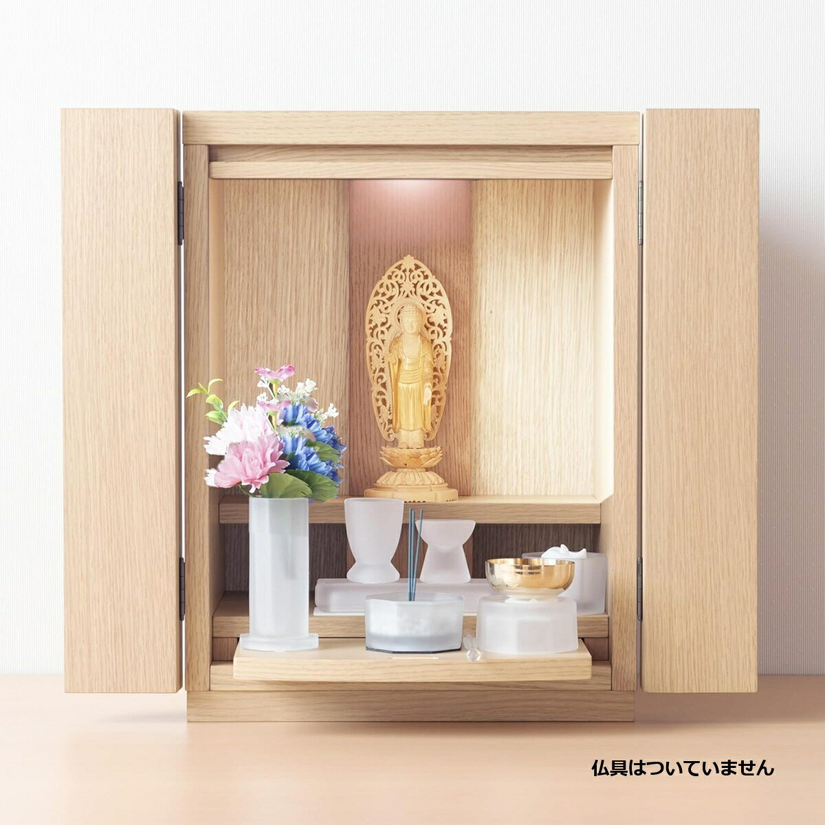 仏壇ミニ 仏壇セットミニ 仏壇モダン 現代仏壇 ひらり15号 【高級楢材（ナラ） 純正】【高さ 47.5cm × 幅 35.4cm × 奥行 27.0cm【仏具はございません】 全てのご宗派対応　コンパクト 小型仏壇【完全オリジナル】マンション、一人暮らし、洋室にも