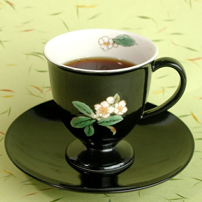 京焼・清水焼カップ＆ソーサー（ブラック・お茶の花）のサムネイル