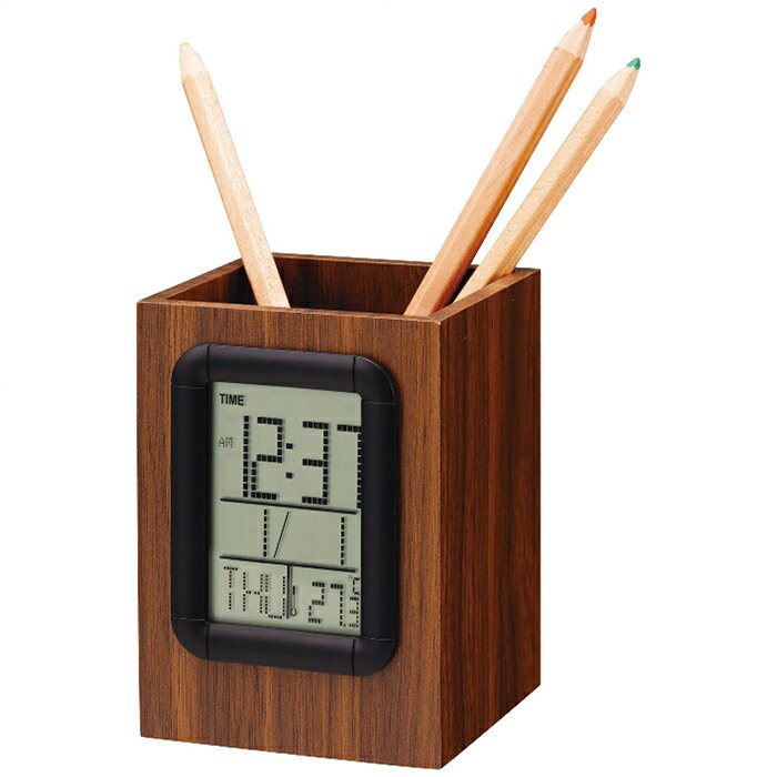 ニード ウッド調ペンスタンドクロック D3678