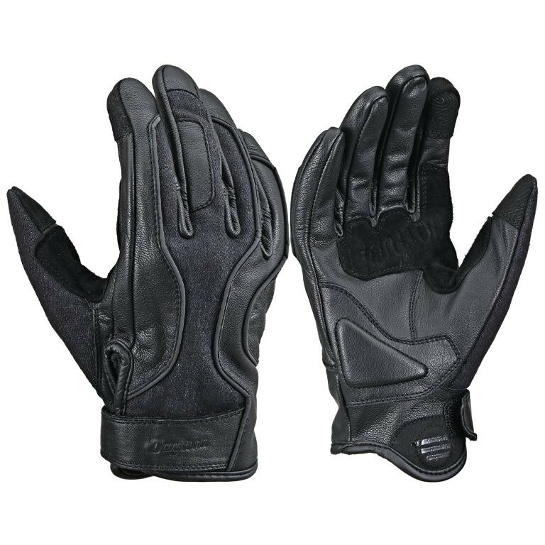 DAYTONA デイトナ 冬夏秋春 革(ヤギ革) ストレッチデニム スマホ対応 操作性重視 握り心地 デニムストライプレザーグローブ DG-028 ブラック XLサイズ 62986(2)