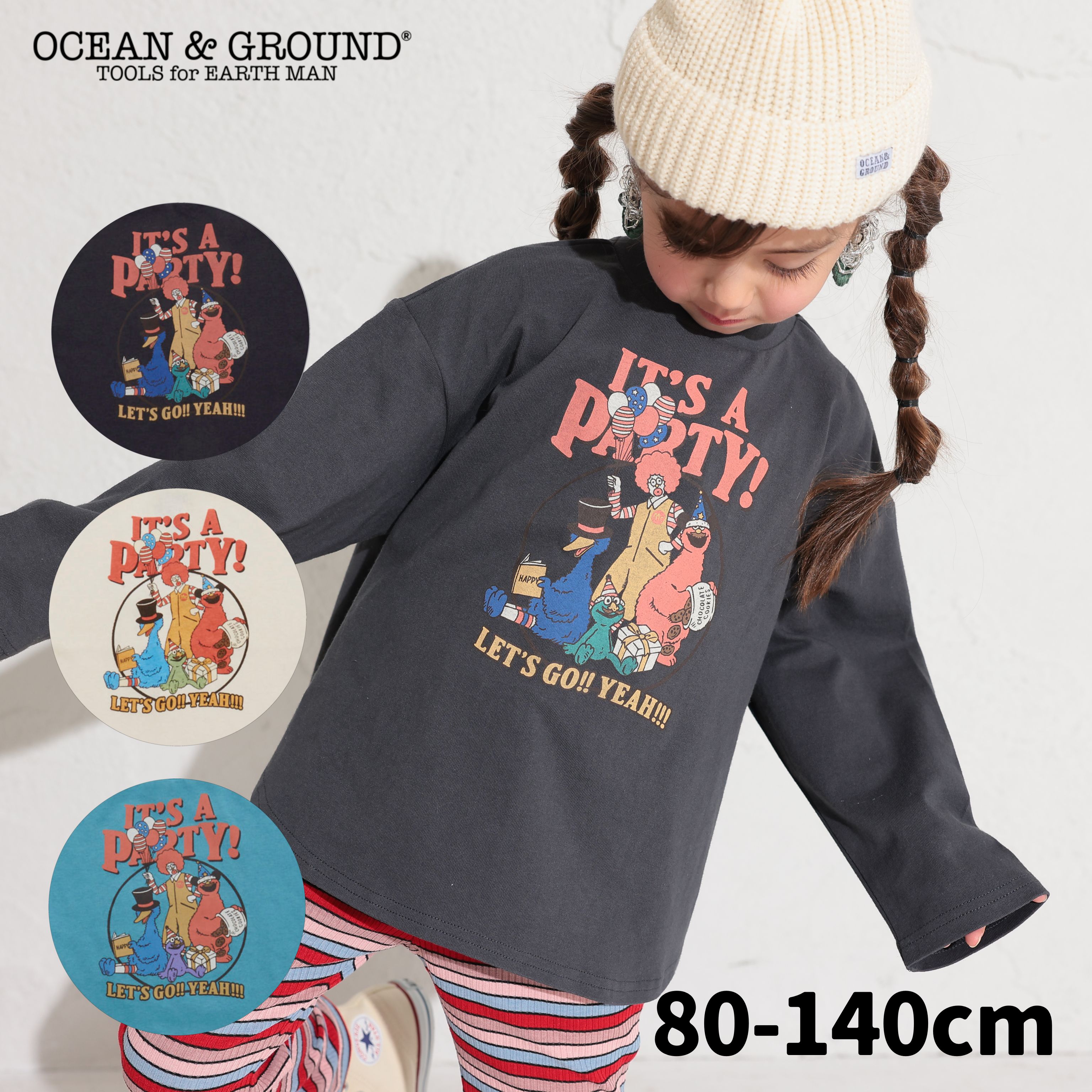 ＜2024AW＞オーシャンアンドグラウンド IT'S PARTYプリントTシャツOCEAN&GROUND ロンT 長袖Tシャツ キッズ ベビー 子供服 ベビー服 女の子 男の子 トップス 長袖 80 90 100 110 120 130 140 4426003のサムネイル