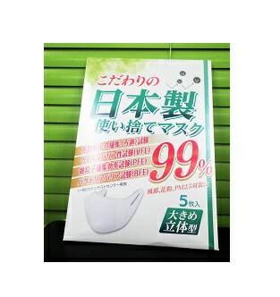 【数量限定】【日本製】使い捨てマスク（大きめ）5枚入り