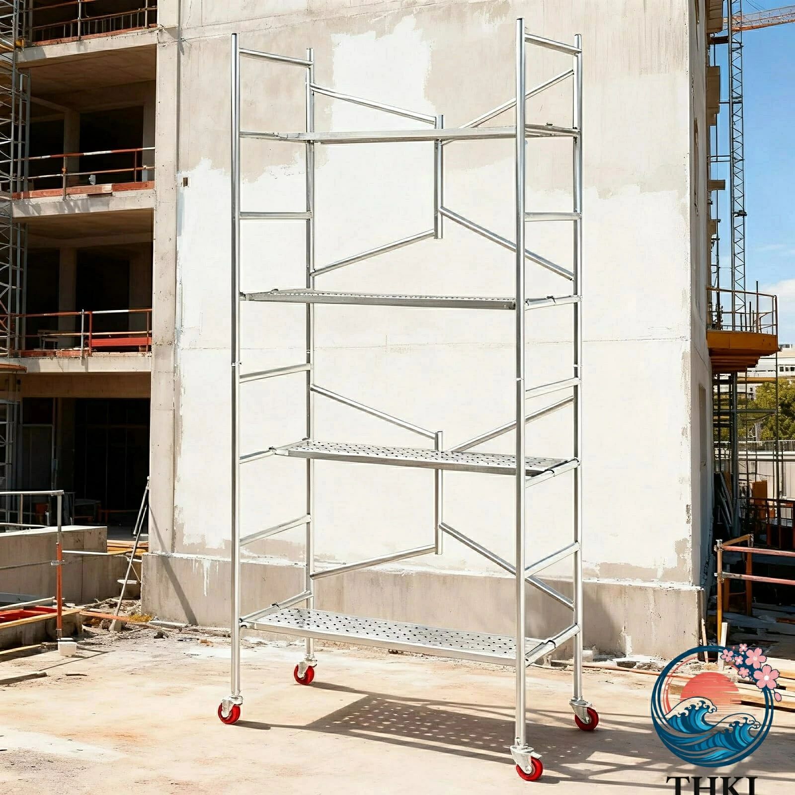 高所作業台 足場 折りたたみ 移動足場 組み立てが簡単 省スペース 作業用踏台 足場台 高強度金属素材 耐荷重 500kg 底部にキャスター付