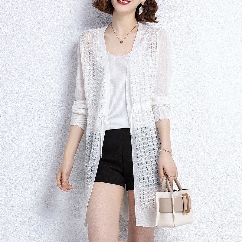 乐天商城 - レディース カーディガン 夏 薄手 シンプル カジュアル ストリートコーデ ジャケット ゆったり 前開き ニット 透かし編み 韓国 きれいめ