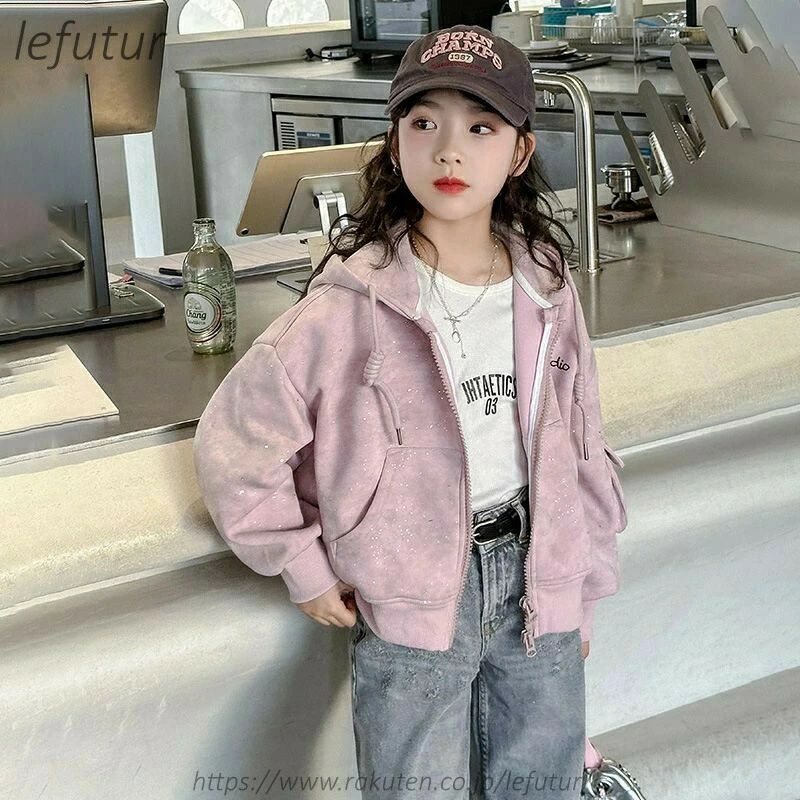 送料無料パーカー スウェット トレーナー 女の子 春秋 ジャケット フード付き キッズ コート ジップアップパーカー アウター 長袖 ガー