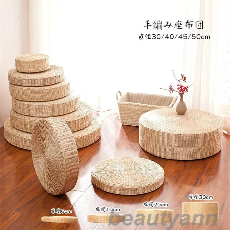 クッション 座布団 直径40/45/50cm 厚さ6/10cm 丸型 円形 おしゃれ 座イス 通気性 快適性 滑り止め インテリア 手編み 手作り シンプル