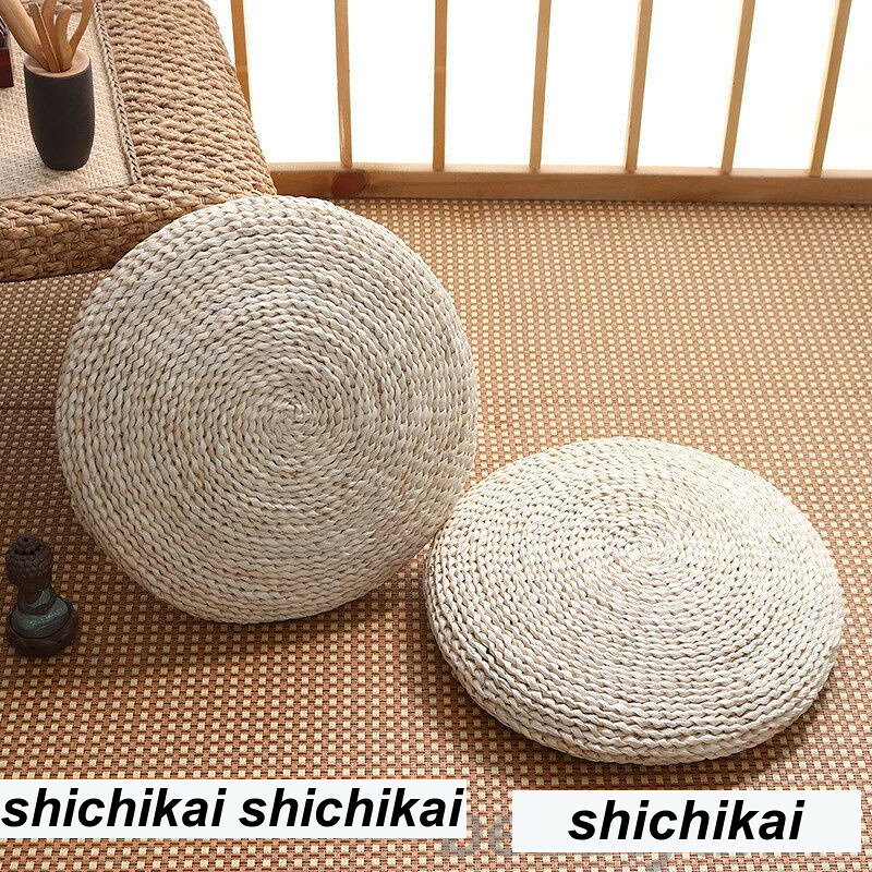 新生活 クッション 座布団 丸型 通気性 快適性 手編み 手作り 円形 おしゃれ 座イス 滑り止め インテリア シンプル 涼しい 夏に最適 和 [2]