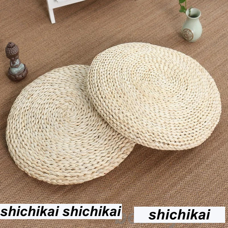 新生活 クッション 座布団 丸型 通気性 快適性 手編み 手作り 円形 おしゃれ 座イス 滑り止め インテリア シンプル 涼しい 夏に最適 和 [3]