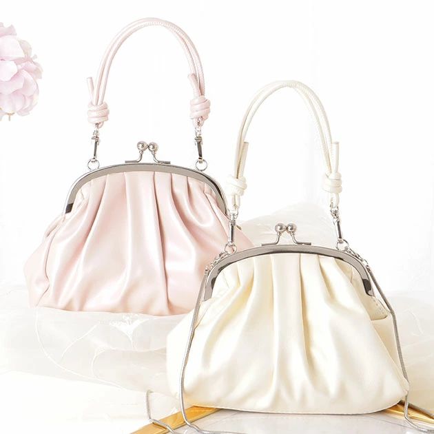 Rakuten - レザー調 2WAY コンパクト ギャザー がま口 バッグ 女性 レディース ミニバッグ ショルダー ポシェット ハンド 結婚式 パーティー ドレ