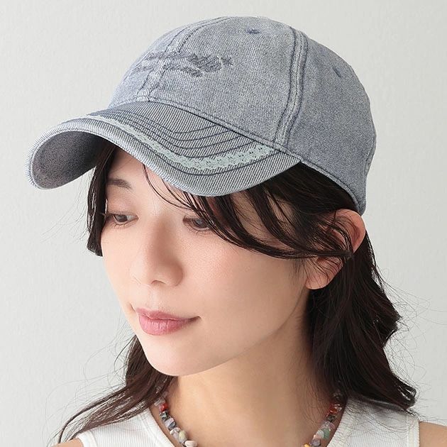 Rakuten - レース ライン ベーシック ベースボール キャップ 女性 レディース 帽子 野球帽 春 夏 秋 デニム テキスタイル 刺繍 ロゴ アルファベッ