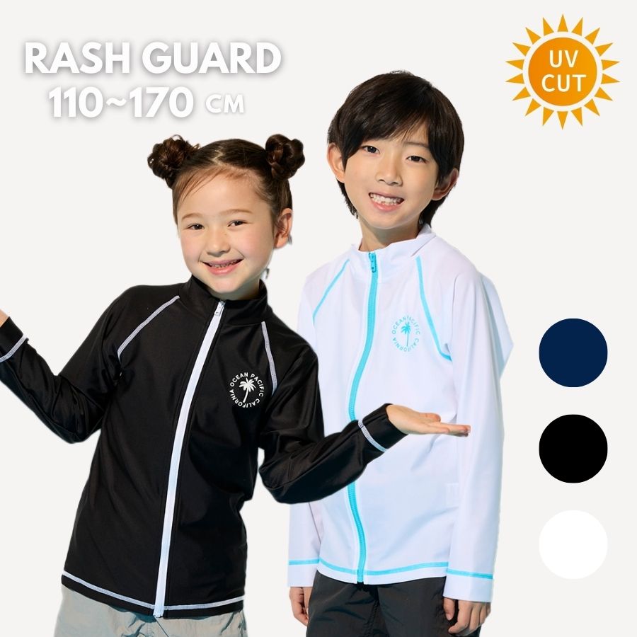 SALE ラッシュガード キッズ 女の子 男の子 OP KIDS 110 120 130 140 150 160 170 フードなし ファスナー 長袖 水着 子供 子ども ラッシュガードフードなし キッズラッシュガード 水着キッズ 女の子ラッシュガード 子供水着 男の子ラッシュガード 子供用ラッシュガード