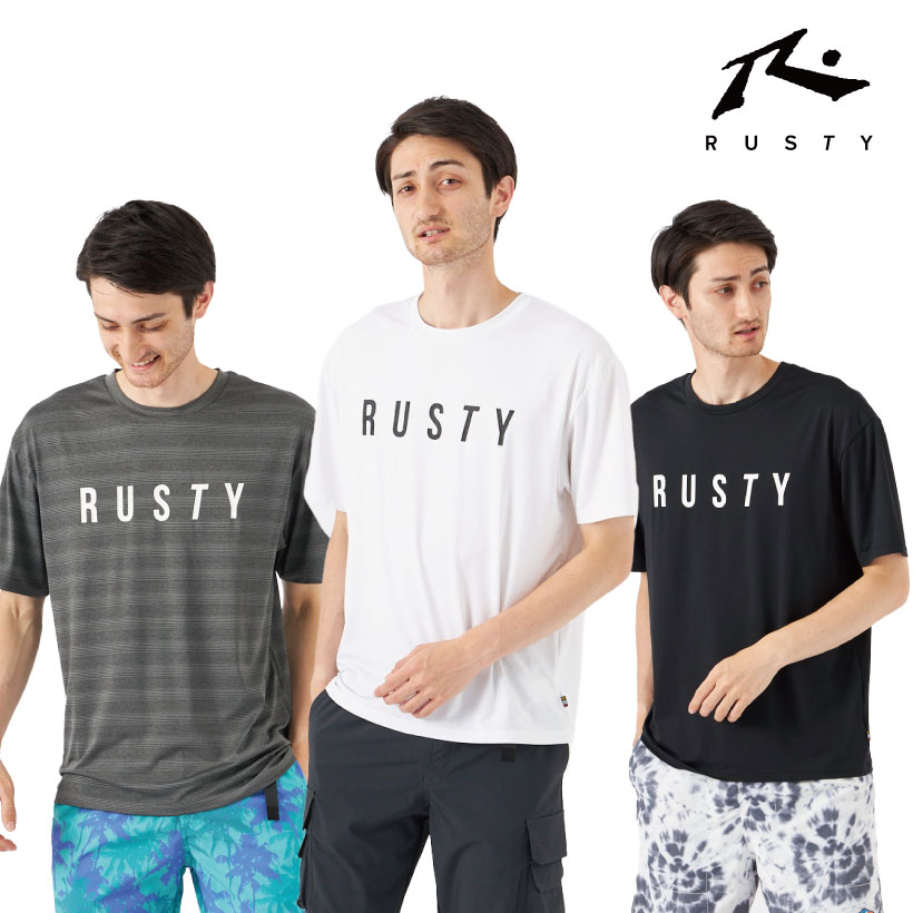 Rakuten - メンズ 半袖Tシャツ メンズトップス スポーツウェア UV半袖Tシャツ RUSTY ラスティ ブラック 黒 M L XL 912464