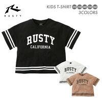キッズ ユニセックス 2本ライン Tシャツ 半袖 ロゴ オーバーサイズ ワイド カレッジ 子ども 男の子 女の子 RUSTY ラスティ 961503