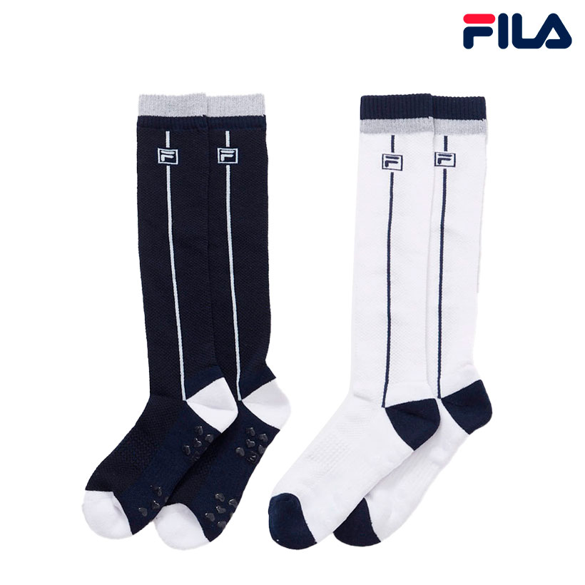 レディース ソックス 靴下 ハイソックス メッシュ編み 裏パイル 蒸れない 涼しい 持続消臭機能 滑り止め付き ゴルフウェア ゴルフ用品 ロゴ総柄 FILA GOLF フィラゴルフ 752936 春 夏 オールシーズン