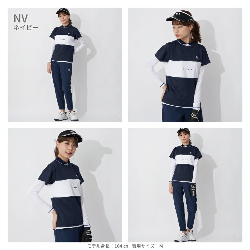 レディース 半袖 Tシャツ ＋ 長袖 インナーセット 丸襟 ハイネック ボーダー 吸汗速乾 UVカット FILA GOLF フィラ 753500