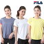 フィラ FILA 日本正規品 ヨガ トップス レディース ロゴ Tシャツ おしゃれ トリコカラー 前後差 裾 体型カバー 二の腕ほっそり効果 伸縮性 水に強い マリン レジャー ポリエステル ポリウレタン ネイビー