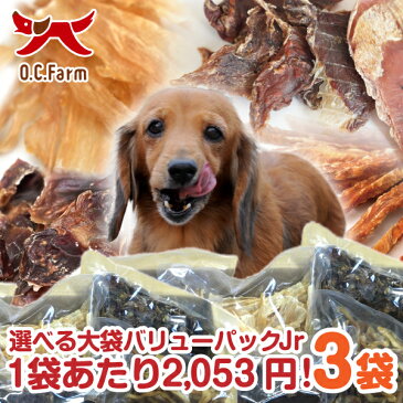 【送料無料】オーシーファーム 選べる!無添加 犬 おやつ <大袋×3袋>超徳用バリューパック!! Jr.大型犬、多頭飼いにぴったり!【ささみ 豚耳 すなぎも 牛肉 骨 七面鳥 馬 牛皮 ガム とさか ササミ 魚】【ドッグフード 国産 犬用 犬おやつ】