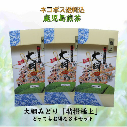 お茶 茶 緑茶 送料無料 お茶のぶどう園 大綱みどり 特撰極上 100g × 3本 セット 日本茶 鹿児島茶 煎茶 茶葉 鹿児島 薩摩川内 さつま つ..