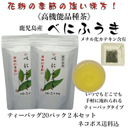 べにふうき 茶 ティーバッグ 3g×20P お得な2本セット 花粉 花粉対策 くしゃみ メチル化カテキン 高機能品種茶 鹿児島茶 花粉症 ネコポス送料込 敬老の日 祝敬老