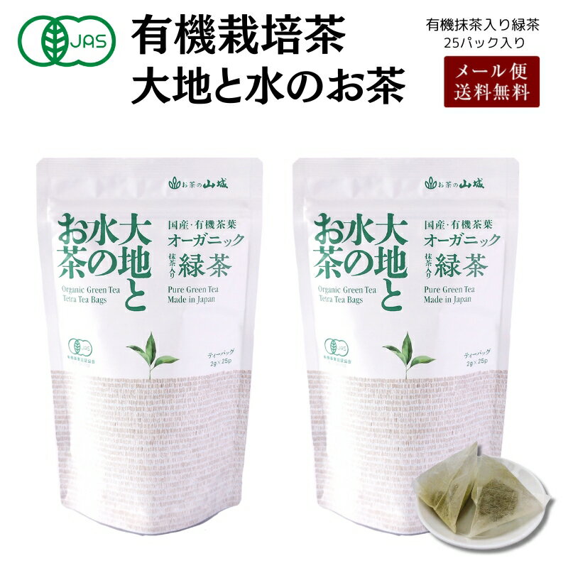 【ポイント10倍！】有機緑茶 有機抹茶入り煎茶ティーバッグ 有機煎茶　有機栽培茶 オーガニック 有機抹茶入り緑茶 有機のお茶 有機抹茶入り緑茶ティーバッグ ティーバッグ ティーパック 25袋×2 50g 大地と水のお茶 山城物産 お茶の山城