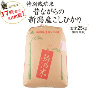 令和5年産 特別栽培米 昔ながらの新潟産こしひかり 玄米25kg/白米4.5kg×5袋(精米無料) 送料無料 【あす楽対応_本州】【あす楽対応_関東】