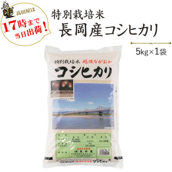 令和5年産≪高田屋お買い得企画≫特別栽培米長岡産コシヒカリ5kg×1袋【送料無料】(一部地域を除く)【あす楽対応_本州】