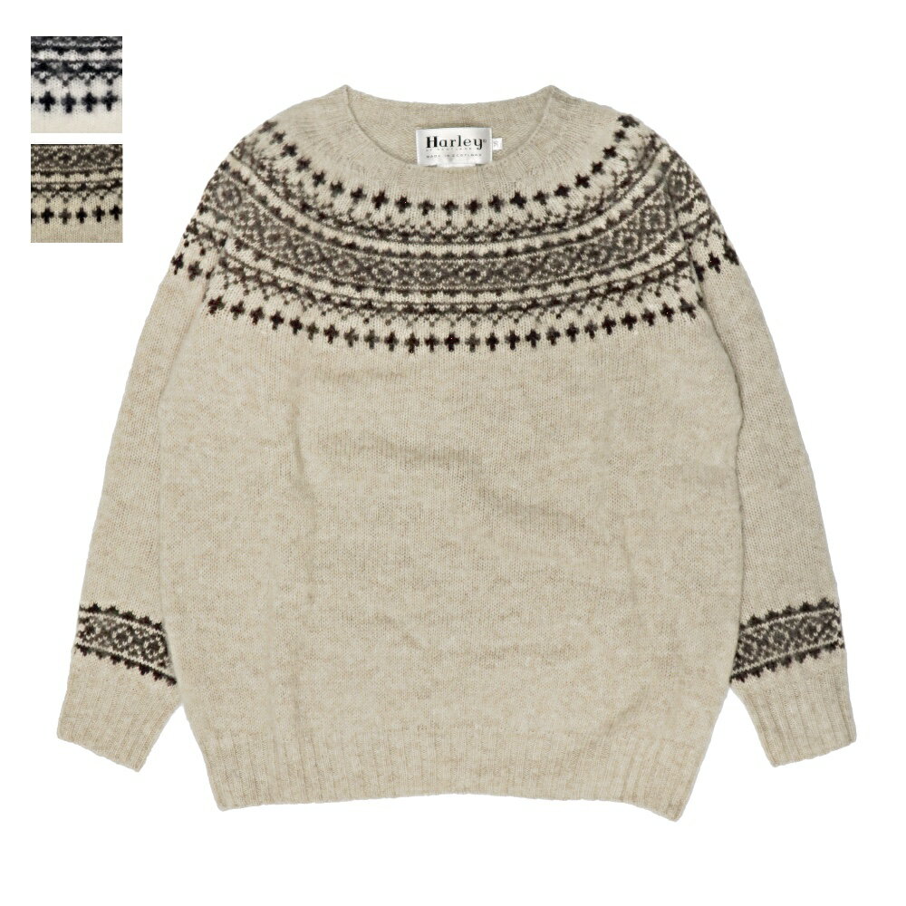 Crew Neck - Harley OF SCOTLAND(ハーレーオブスコットランド)レディース シェットランドウール フェアアイル クルーネックセーター【L4251】