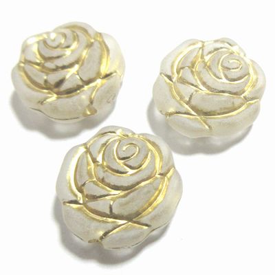 【50円均一】アクリルビーズ*約13×14mm（ホール約1.5mm）*フラット ローズ・クリア/マット*6個入り