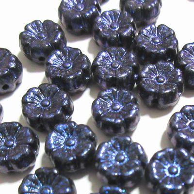 チェコビーズ * 5ペタル フラワービーズ （ 花型 フラワー ）* 8×4mm * メタリック ミッドナイトブルー *12個入り