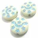 【50円均一】アクリルビーズ * 約12×4mm (ホール約1.5mm)* フラット ディスク / ムーン&スター / ミルクホワイト・アクア * 6個入り