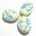 【50円均一】 アクリルビーズ * 約12×18mm(厚み約6mm ホール約1.2mm) * デザイン ・ オーバル / ミルクホワイト・アクア * 4個入り