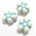 【50円均一】アクリルビーズ*約15×13mm(厚み約8mm ホール約1.5mm)*パフフラワー・ミルクホワイト・アクア * 5個入り