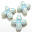 【50円均一】アクリルビーズ*約17mm(厚み約5mm ホール約1.5mm)*4ペタルフラワー・ミルクホワイト・アクア * 6個入り