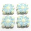 【50円均一】アクリルビーズ * 約9×10mm(厚み約2mm ホール約1.2mm) * スクエアフラワー / ミルクホワイト・アクア * 10個入り