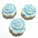 【50円均一】アクリルビーズ*約13×14mm(ホール約1.5mm)*フラット ローズ・ミルクホワイト・アクア*6個入り