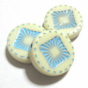 【50円均一】アクリルビーズ * 約14×4mm * フラット ディスク / ミルクホワイト・アクア * 4個入り
