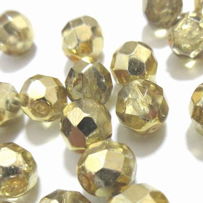 チェコビーズ*ファイアポリッシュ*8mm*ゴールド/トパーズ*12個入り