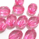 【50円均一】 アクリルビーズ * 約10×8mm ( 厚み約5mm ホール約1.5mm ) *ファセット ・ オーバル / フューシャ * 12個入り