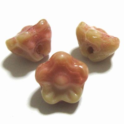 チェコビーズ*ボタンタイプフラワー*7×5mm*キャラメル・ピンク*20個入り