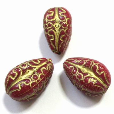 【50円均一】アクリルビーズ*約18.5×11mm*パターンドロップ/ペイルレッド*4個入り