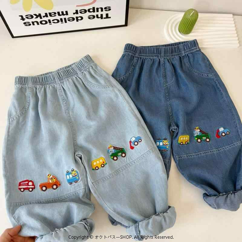 樂天商城 - パンツ 男の子 キッズ ジョガーパンツ テンセルコットン 綿素材 防蚊加工 柔らかい 肌触り かわいい車柄 乗り物プリント 裾絞り ロング丈